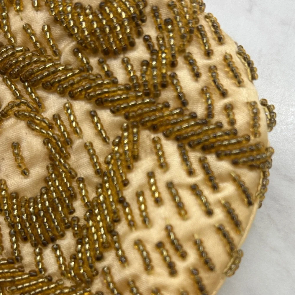Vintage Elegant Gold Beaded Evening Bag 7”x 6” Preowned Clean